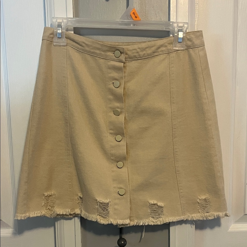 Very J Tan Button-Front Mini Skirt